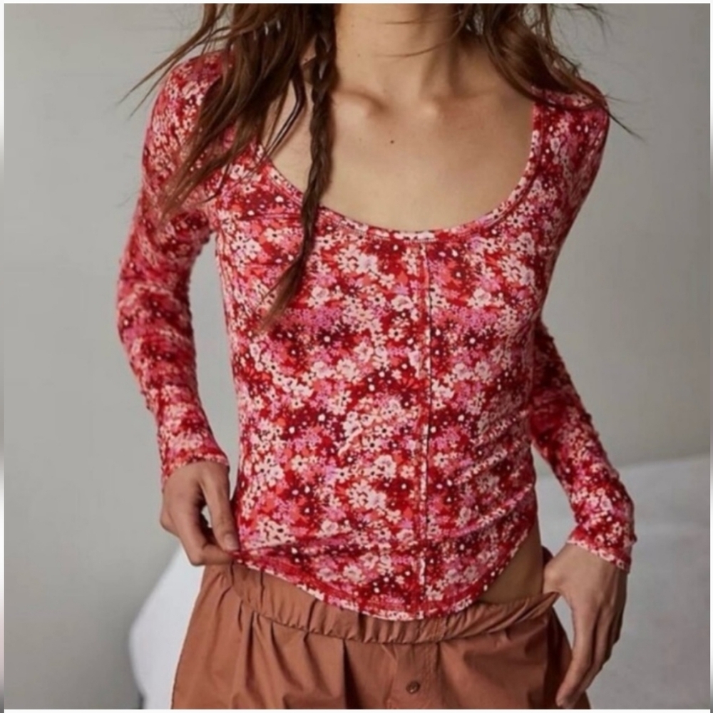 Intimately Free People Club floral fitted long sleeve Tee